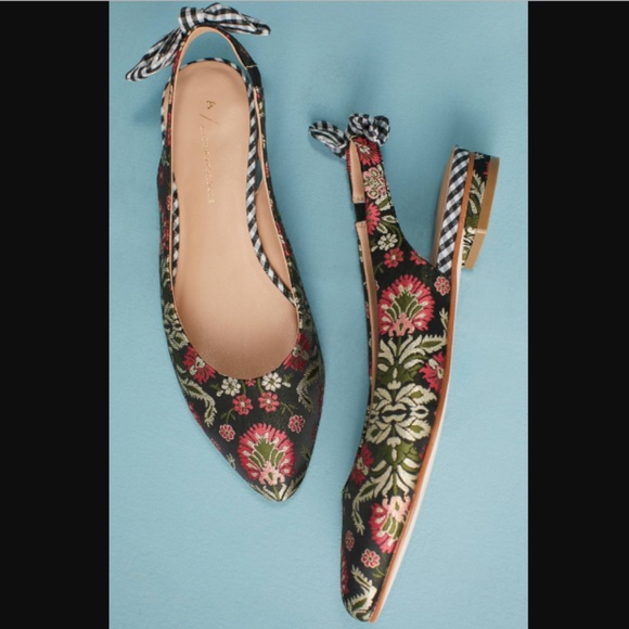 Anthropologie Bow-tied Slingback Flats Floral - Picture 7 of 8